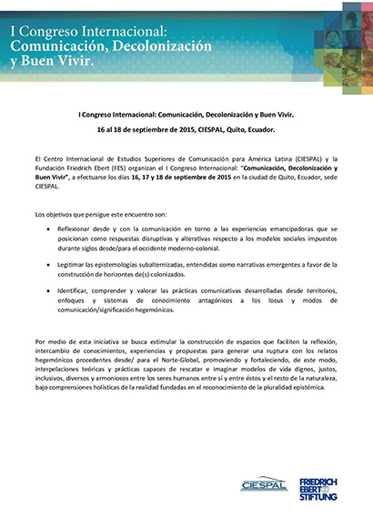 CONGRESO "COMUNICACIÓN, DECOLONIZACIÓN Y BUEN VIVIR"